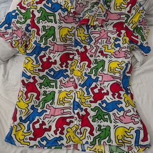 H&M Multicolor Kieth Haring Button Down Shirt Size Large